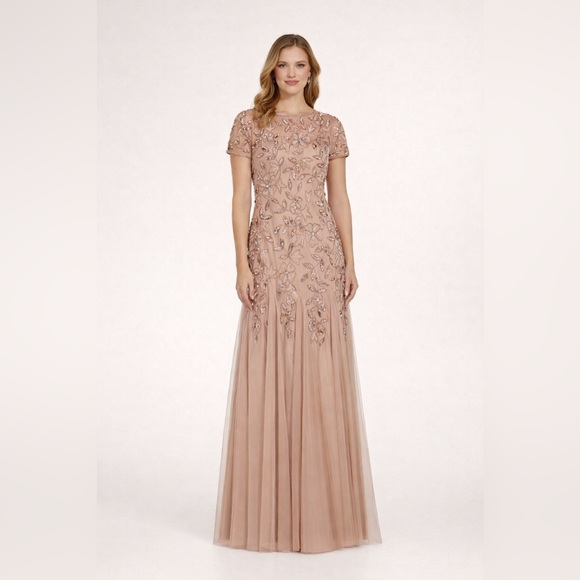 Adrianna Papell Dresses & Skirts - Adrianna Papell Beaded Rose Gold Gown SZ 10 NWT Rose Gold Sequin Tulle Formal